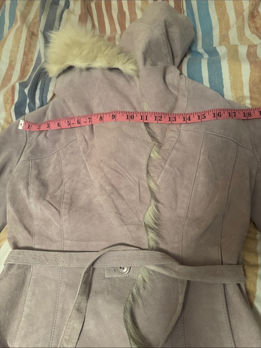 Wilsons Leather Dusty Lavender Real Suede Jacket with Cream Faux-Fur Trim - Picture 10 of 11